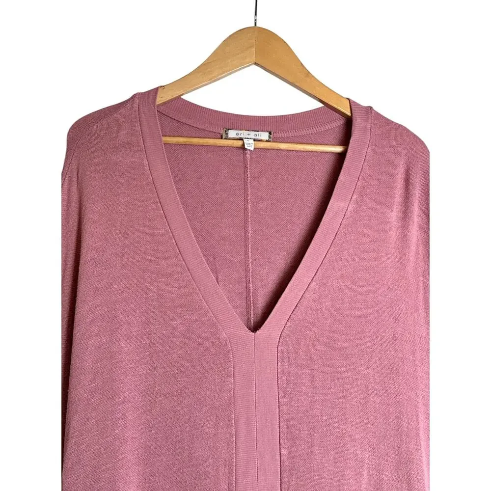 Eri + Ali Anthropologie Dolman V-Neck Tunic Sweater Top Pink L EUC